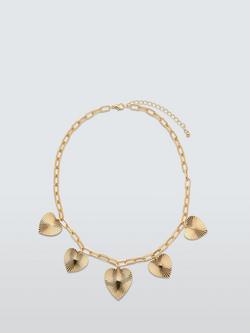 John Lewis Ridged Heart Multi Pendant Link Necklace, Gold, Gold