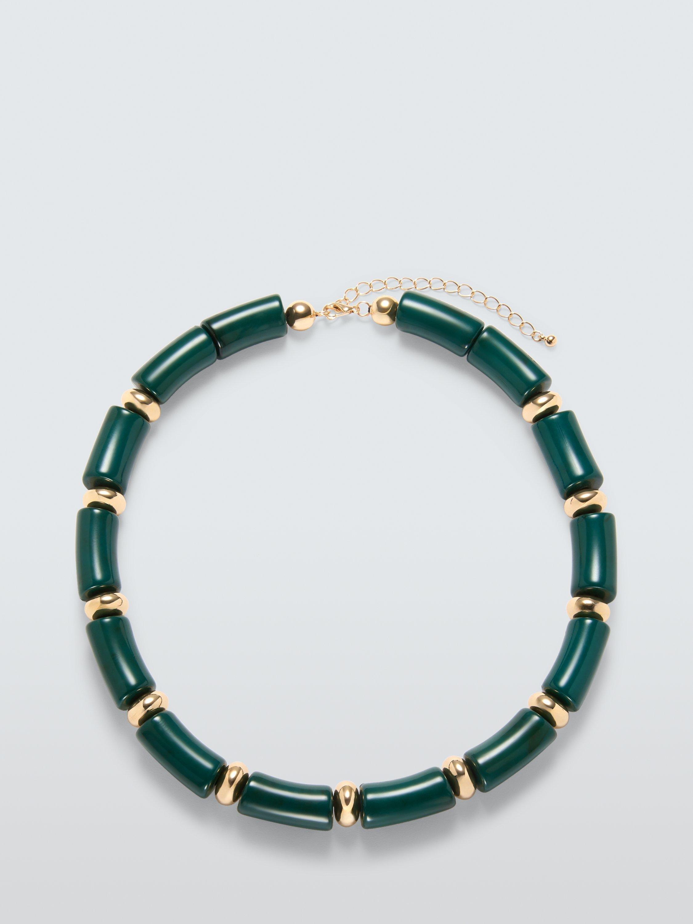 Product image 1 of 2, which shows John Lewis Short Statement Resin Tube Necklace, Green