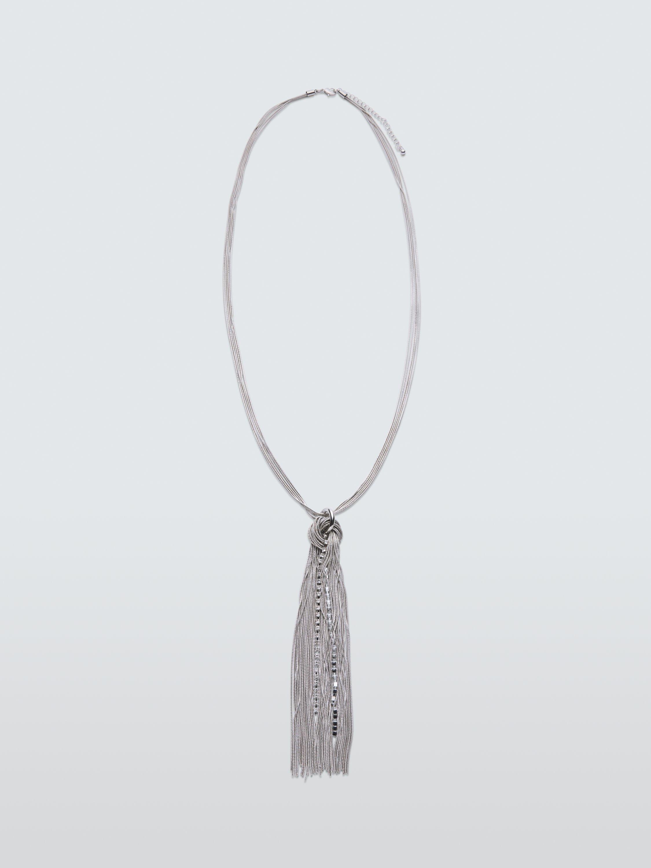 Product image 1 of 2, which shows John Lewis Statement Multi Chain Knotted Tassel Drop Necklace, Silver