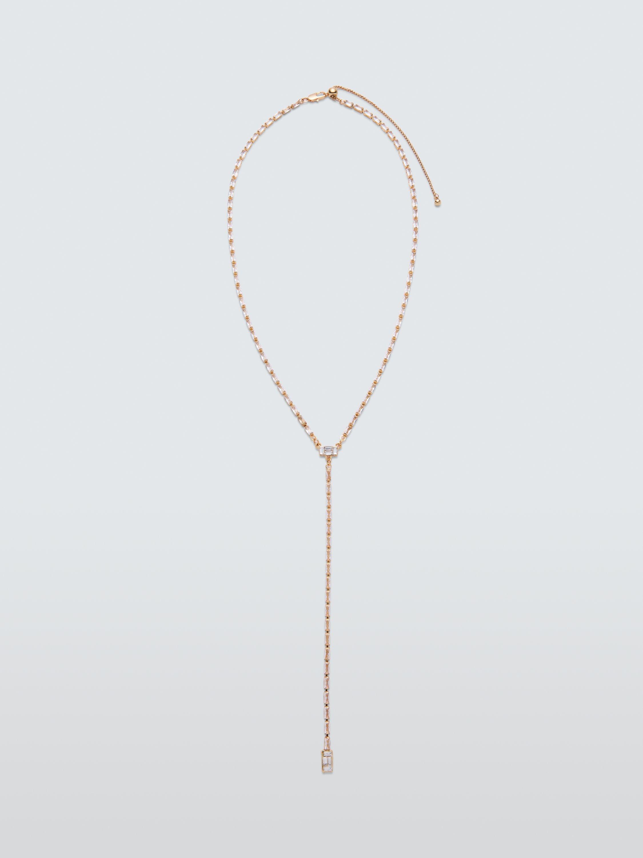 Product image 1 of 2, which shows John Lewis Clear Crystal Baguette Y-Profile Necklace, Gold