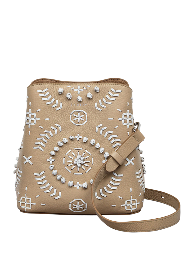 Product image 1 of 4, which shows Radley Dukes Place Leather Broderie Crossbody Bag, Stone