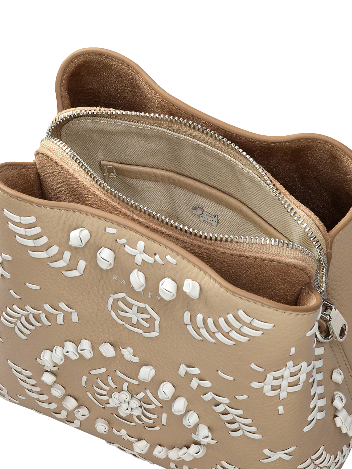 Product image 3 of 4, which shows Radley Dukes Place Leather Broderie Crossbody Bag, Stone