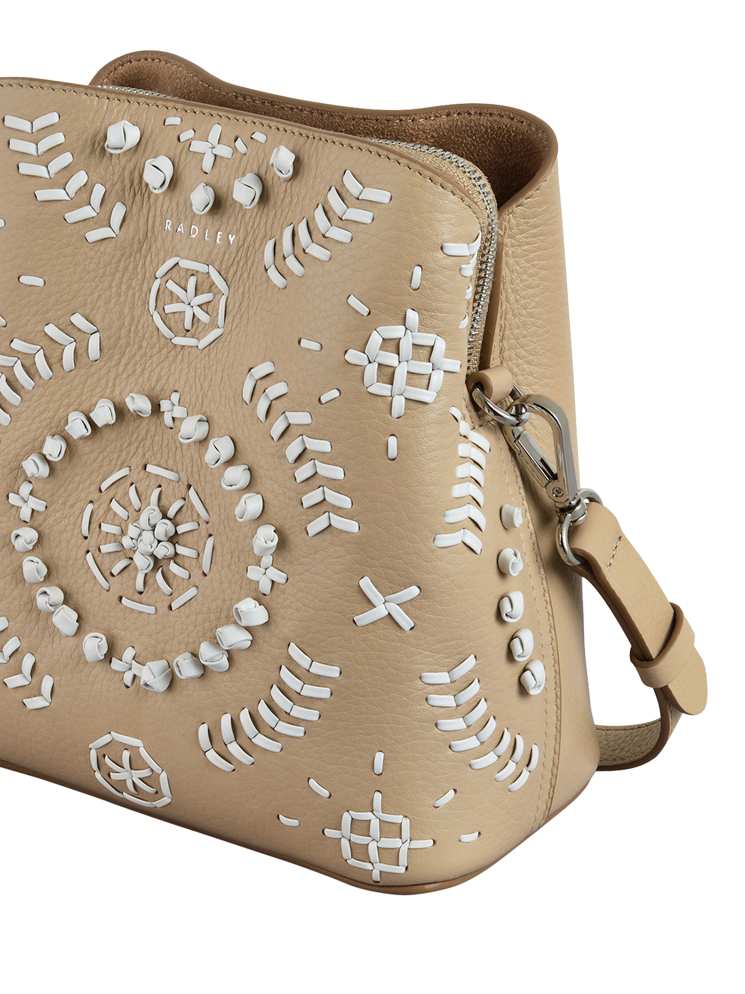 Product image 4 of 4, which shows Radley Dukes Place Leather Broderie Crossbody Bag, Stone