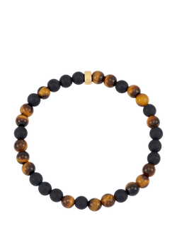 BARTLETT LONDON Onyx Tiger's Eye Beaded Stretch Bracelet, Brown