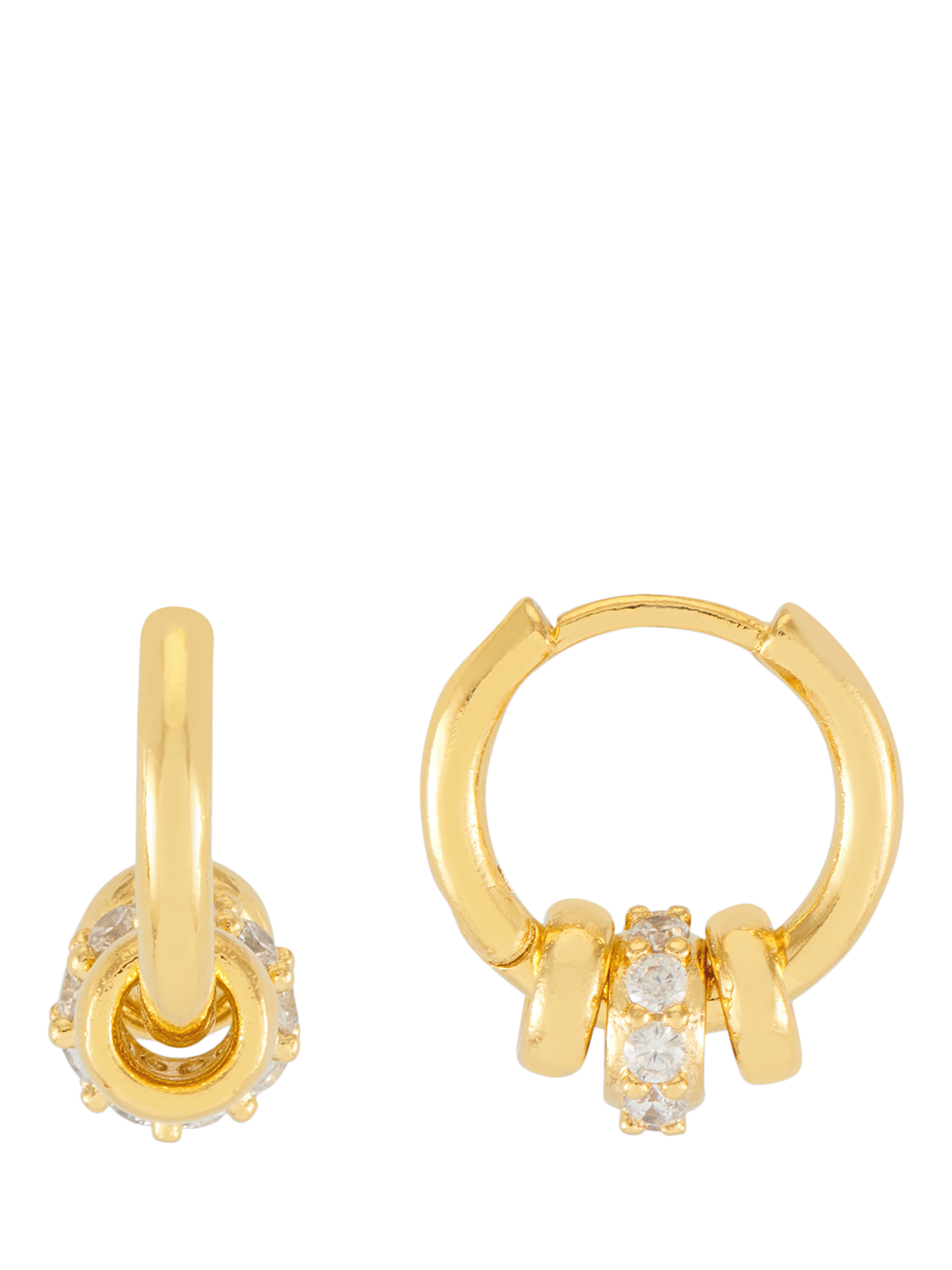 Product image 1 of 3, which shows Estella Bartlett Triple Disc Cubic Zirconia Hoop Earrings, Gold