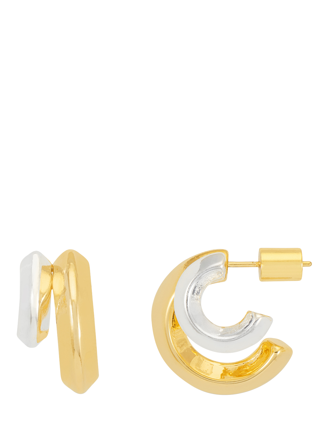 Product image 1 of 2, which shows Estella Bartlett Double Mixed Metal Hoop Earrings, Gold/Silver