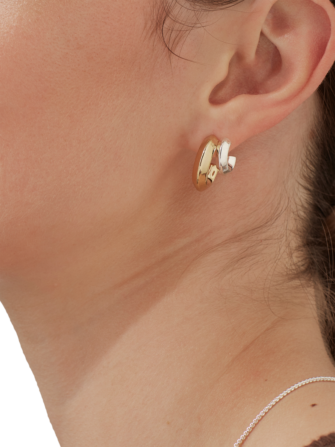 Product image 2 of 2, which shows Estella Bartlett Double Mixed Metal Hoop Earrings, Gold/Silver