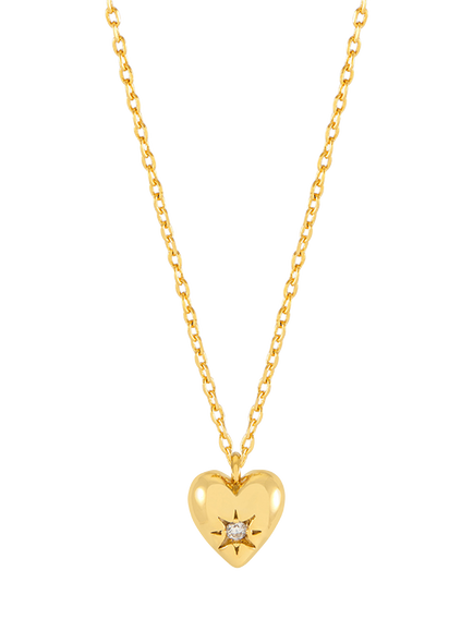 Estella Bartlett Star Puffed Crystal Heart Necklace, Gold, Gold