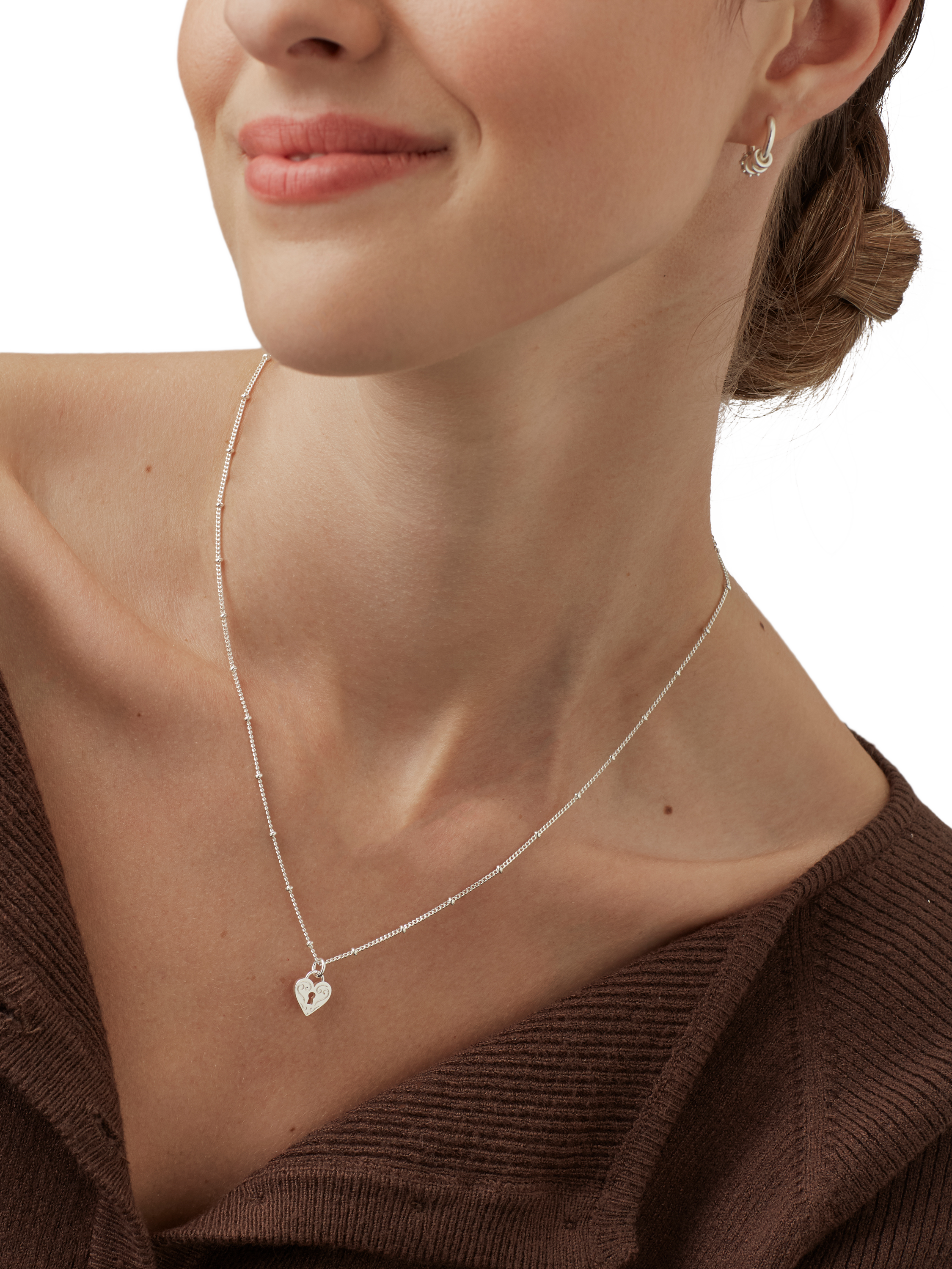 Product image 2 of 3, which shows Estella Bartlett Engraved Heart Padlock Necklace, Silver