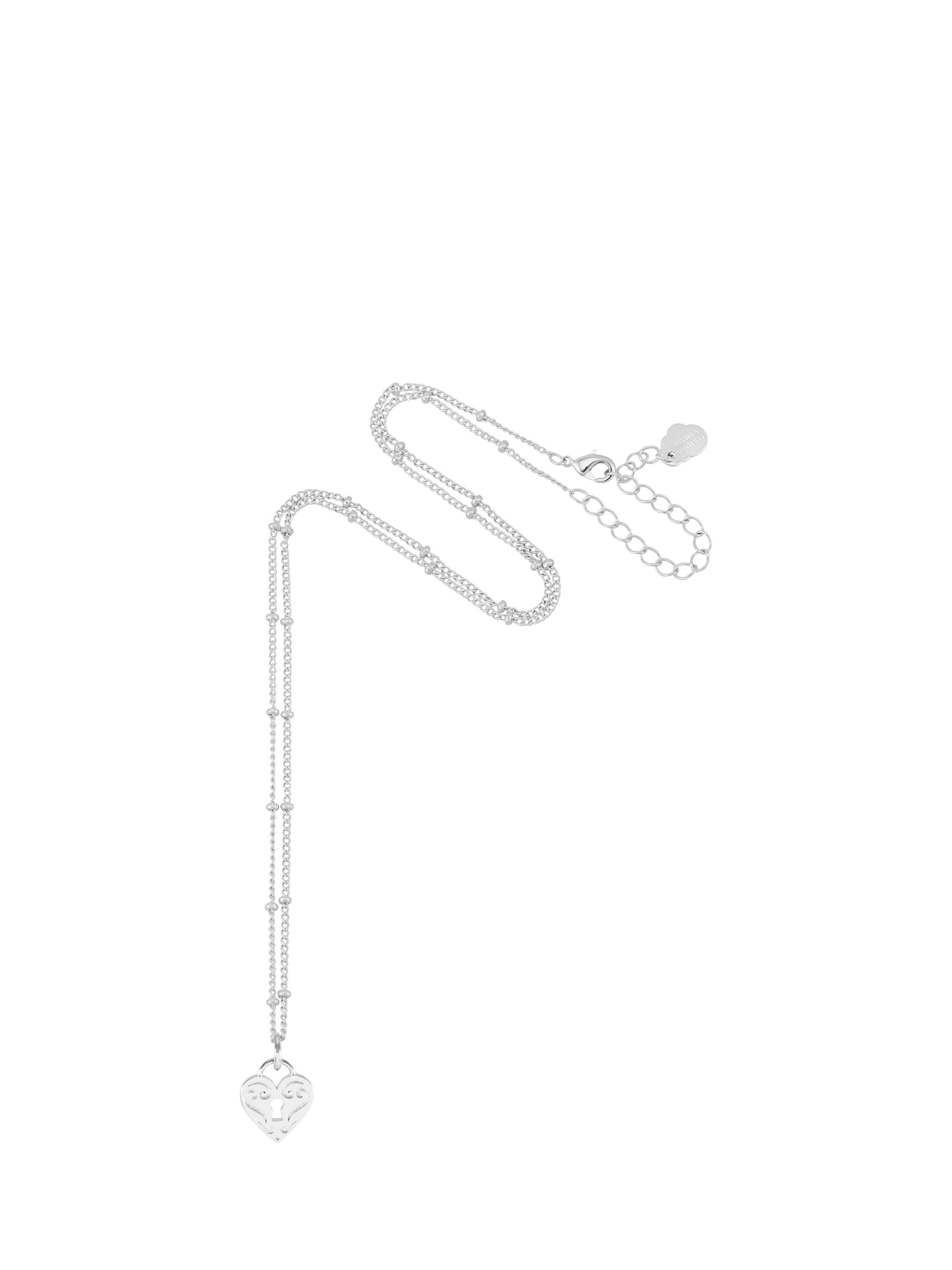 Product image 3 of 3, which shows Estella Bartlett Engraved Heart Padlock Necklace, Silver