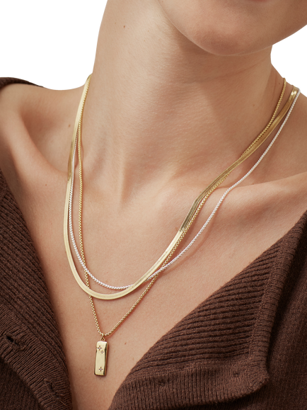 Estella Bartlett Waterproof Herringbone Chain Stacking Necklace, Gold/Silver - view 2, Gold/Silver
