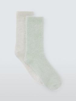 John Lewis Fluffy Lurex Lounge Socks, Pack of 2, Green