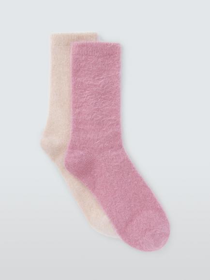 John Lewis Fluffy Lurex Lounge Socks, Pack of 2, Pink