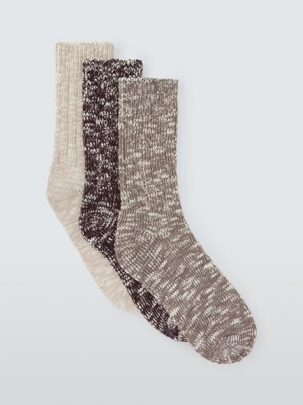 John Lewis Melange Organic Cotton Rich Lounge Socks, Pack of 3, Neutral