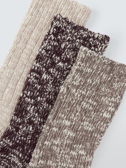 John Lewis Melange Organic Cotton Rich Lounge Socks, Pack of 3 - view 2, Neutral