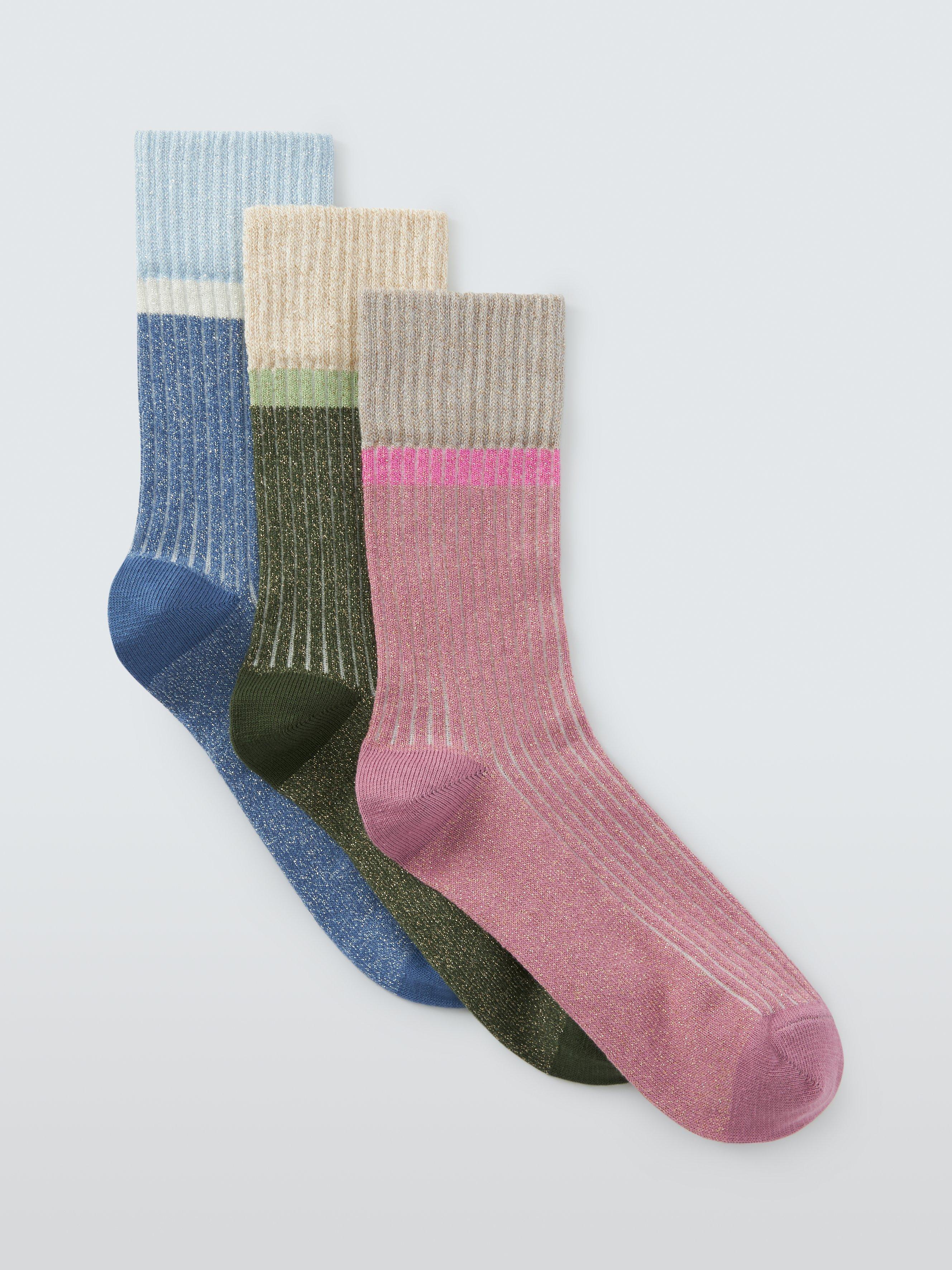 Product image 1 of 2, which shows John Lewis Ribbed Sparkle Socks, Pack of 3, Multi