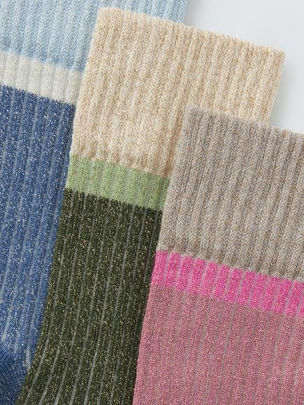 John Lewis Ribbed Sparkle Socks, Pack of 3, Multi - view 2, Multi