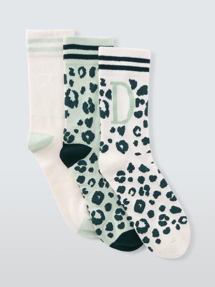John Lewis Animal Print Alphabet Ankle Socks, Pack of 3, Green/Multi, Green/Multi