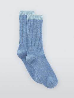 John Lewis Sparkle Tip Wool Blend with Cashmere Crew Socks, Blue