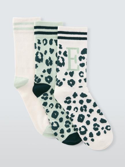 John Lewis Animal Print Alphabet Ankle Socks, Pack of 3, Green/Multi, Green/Multi