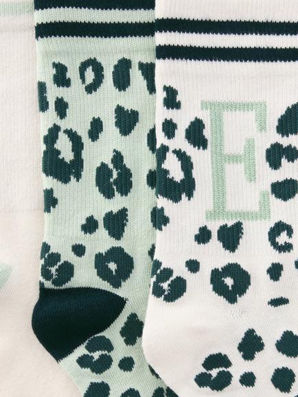 John Lewis Animal Print Alphabet Ankle Socks, Pack of 3, Green/Multi - view 2, Green/Multi