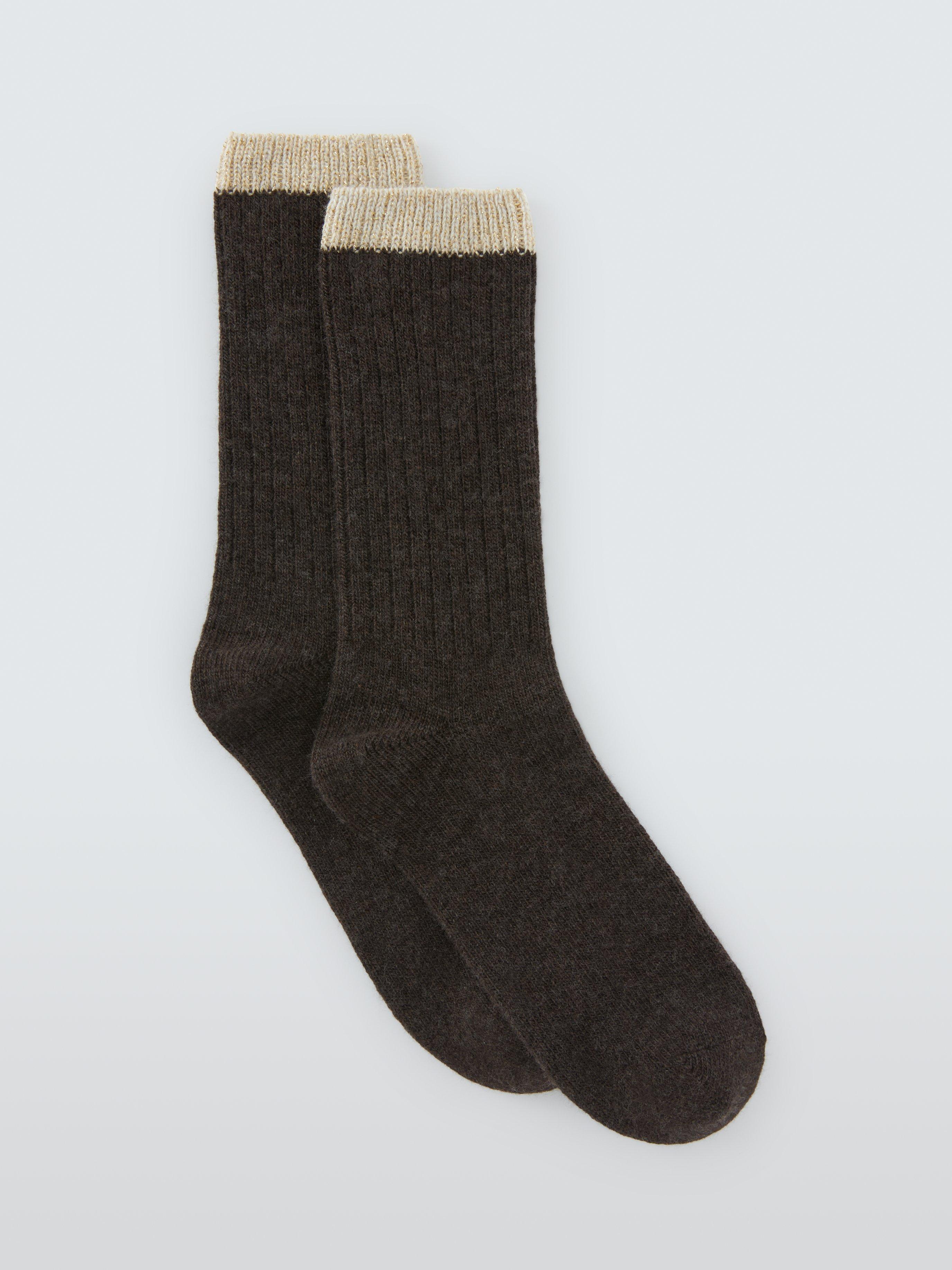 Product image 1 of 2, which shows John Lewis Sparkle Tip Wool Blend with Cashmere Crew Socks, Chocolate