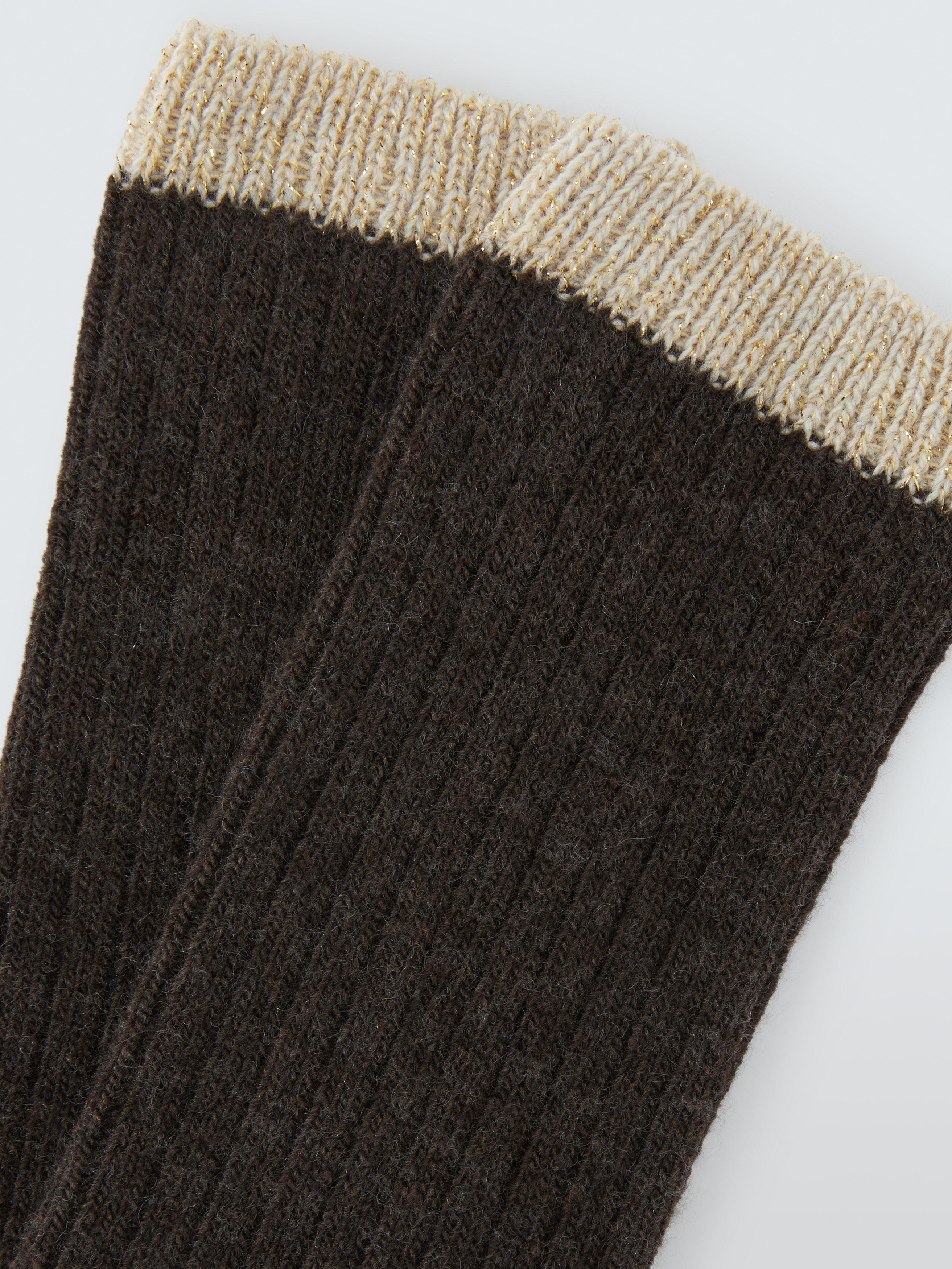 Product image 2 of 2, which shows John Lewis Sparkle Tip Wool Blend with Cashmere Crew Socks, Chocolate