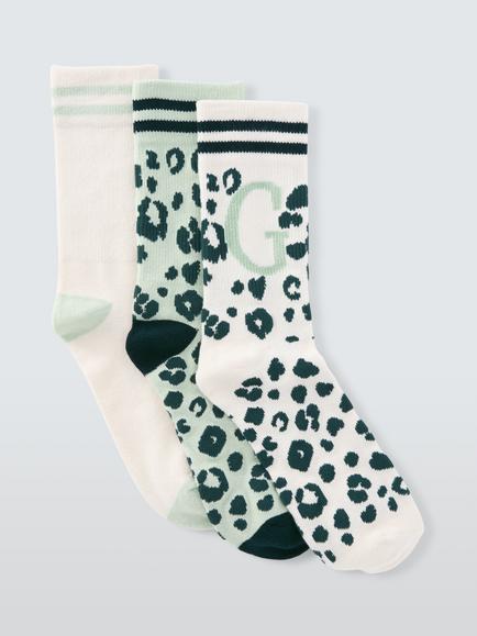 John Lewis Animal Print Alphabet Ankle Socks, Pack of 3, Green/Multi, Green/Multi