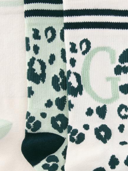 John Lewis Animal Print Alphabet Ankle Socks, Pack of 3, Green/Multi - view 2, Green/Multi