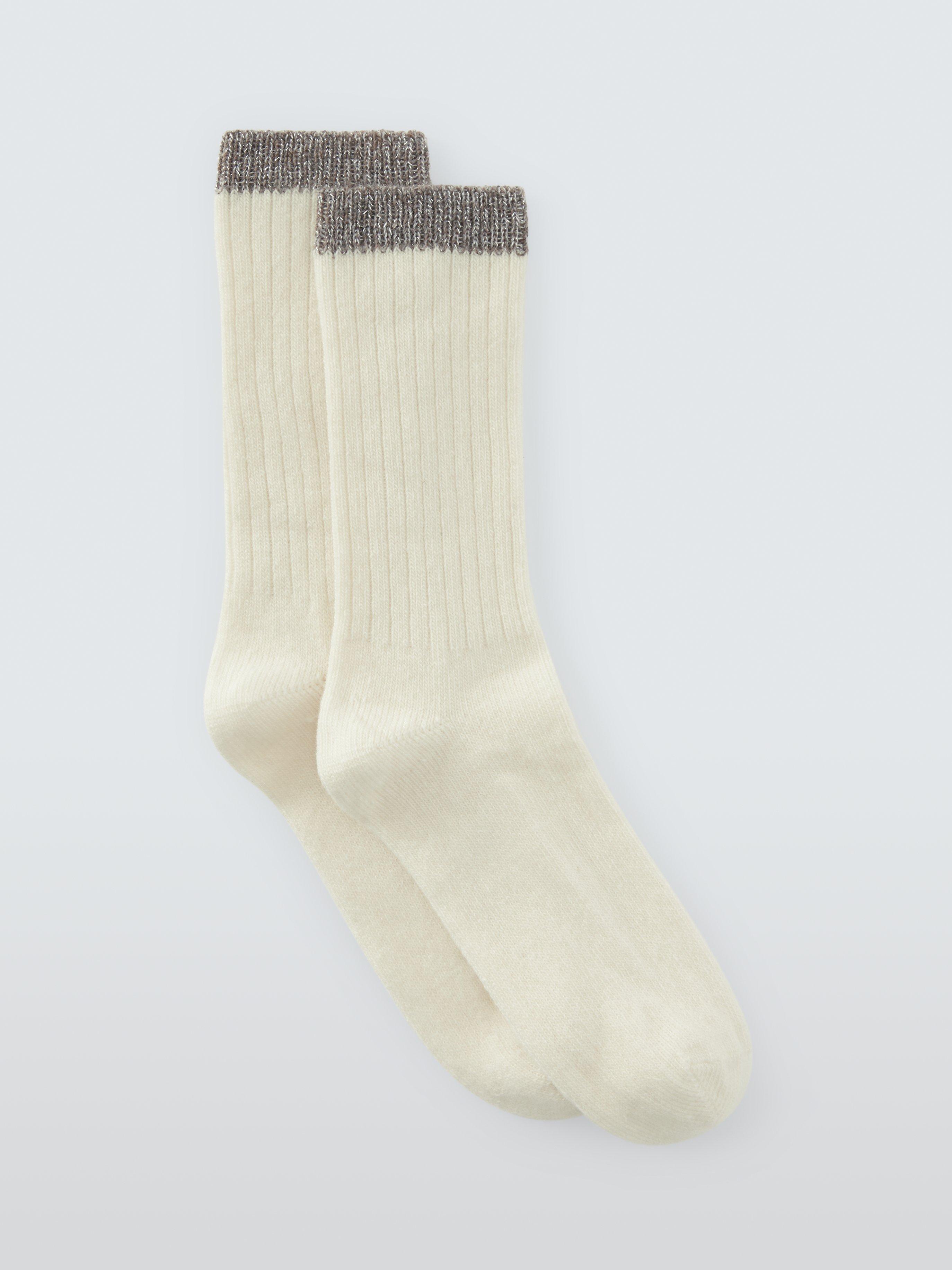 Product image 1 of 2, which shows John Lewis Sparkle Tip Wool Blend with Cashmere Crew Socks, Ivory