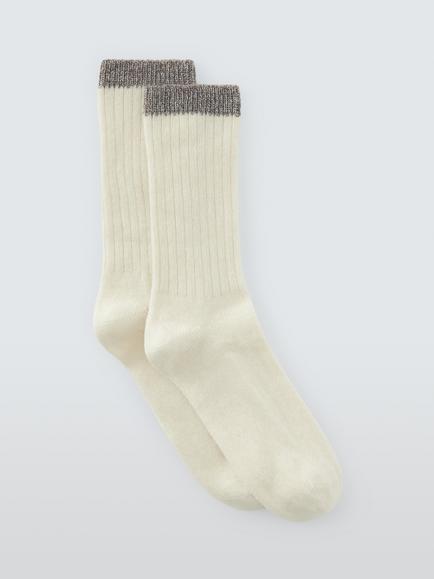 John Lewis Sparkle Tip Wool Blend Crew Socks, Ivory