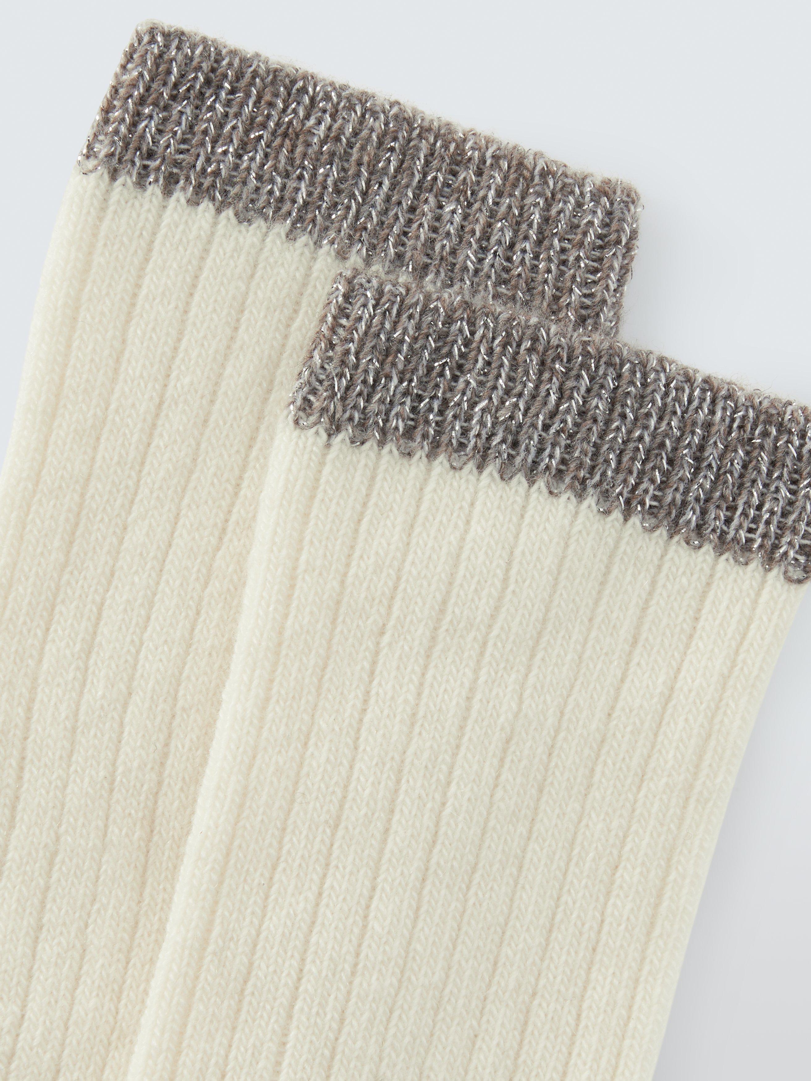 Product image 2 of 2, which shows John Lewis Sparkle Tip Wool Blend with Cashmere Crew Socks, Ivory