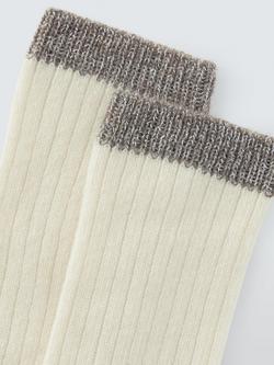 John Lewis Sparkle Tip Wool Blend with Cashmere Crew Socks - view 2, Ivory