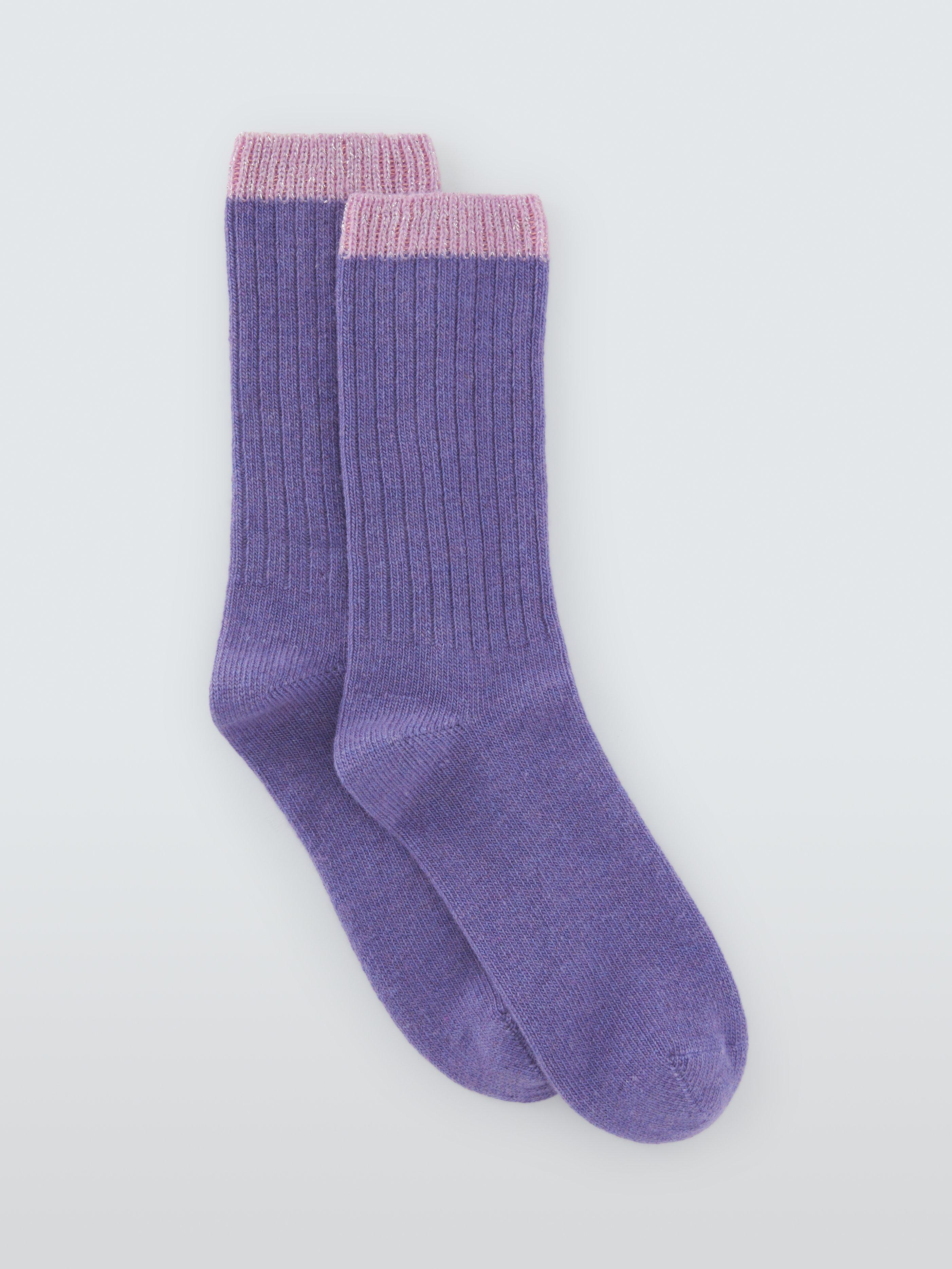 Product image 1 of 2, which shows John Lewis Sparkle Tip Wool Blend with Cashmere Crew Socks, Lilac