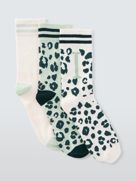 John Lewis Animal Print Alphabet Ankle Socks, Pack of 3, Green/Multi, Green/Multi