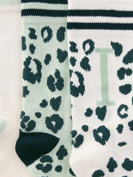 John Lewis Animal Print Alphabet Ankle Socks, Pack of 3, Green/Multi - view 2, Green/Multi