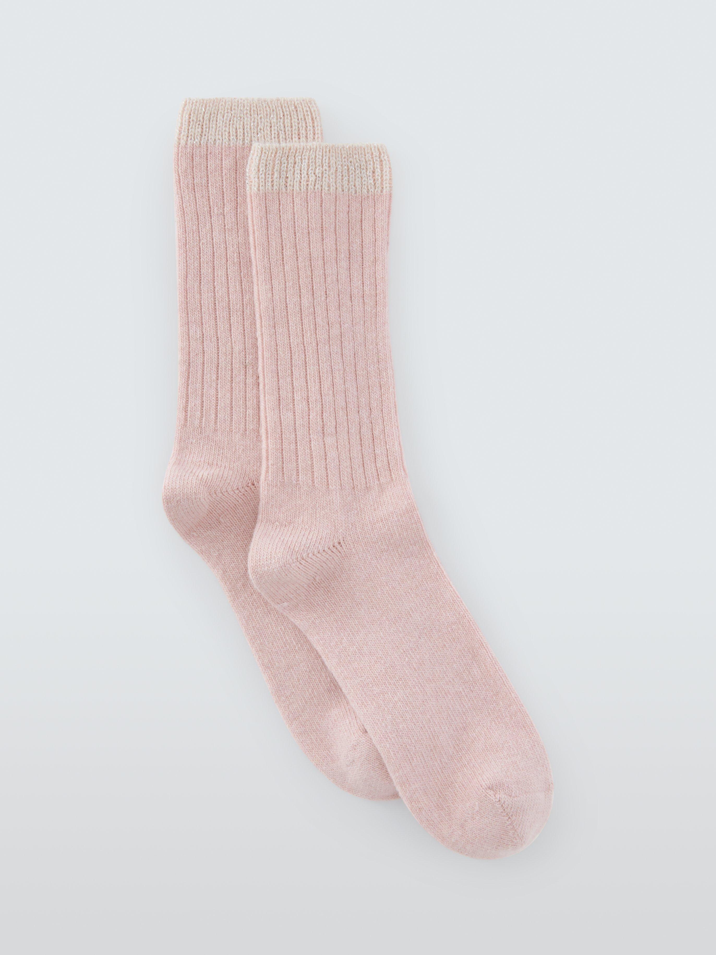 Product image 1 of 2, which shows John Lewis Sparkle Tip Wool Blend with Cashmere Crew Socks, Pink