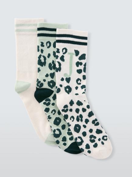John Lewis Animal Print Alphabet Ankle Socks, Pack of 3, Green/Multi, Green/Multi