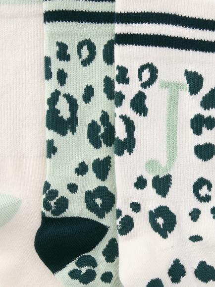 John Lewis Animal Print Alphabet Ankle Socks, Pack of 3, Green/Multi - view 2, Green/Multi