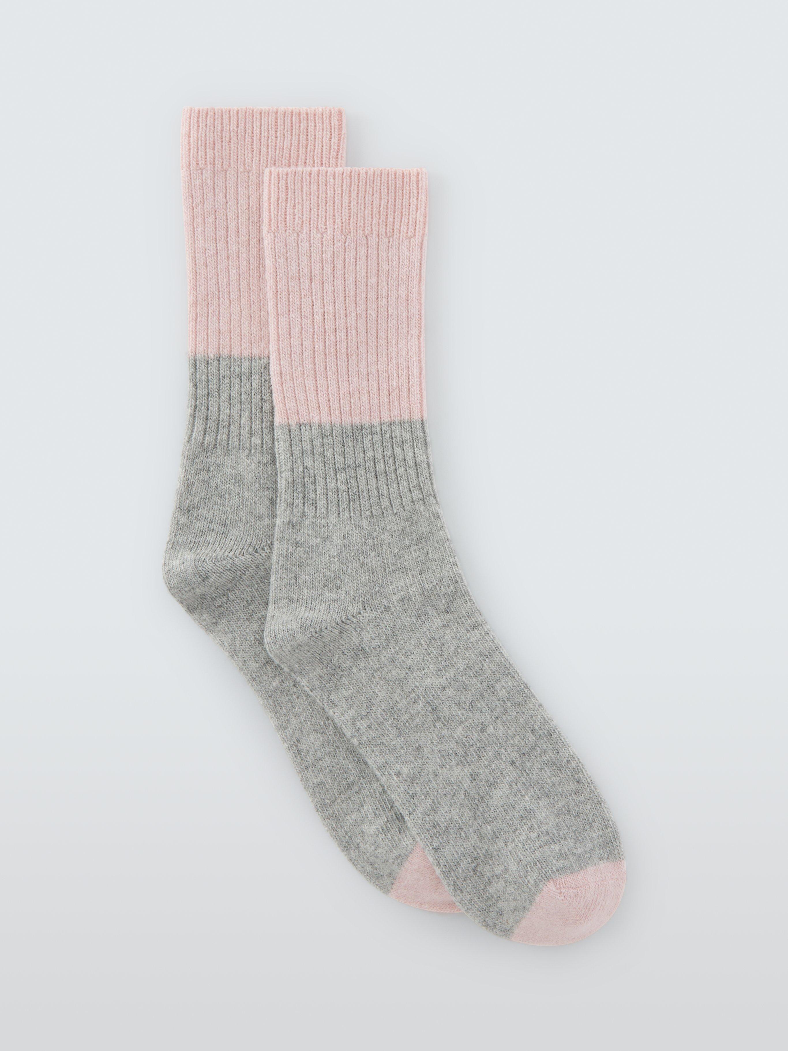 Product image 1 of 2, which shows John Lewis Colourblock Wool Blend with Cashmere Crew Socks, Grey