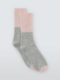 John Lewis Colourblock Wool Blend with Cashmere Crew Socks, Grey