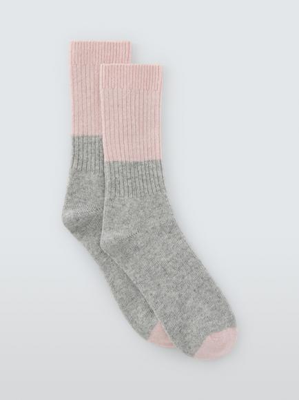 John Lewis Colourblock Wool Blend Crew Socks, Grey