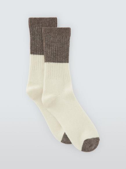 John Lewis Colourblock Wool Blend Crew Socks, Oatmeal