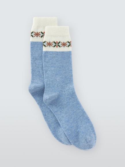 John Lewis Fair Isle Tip Wool Blend Crew Socks, Blue, Blue