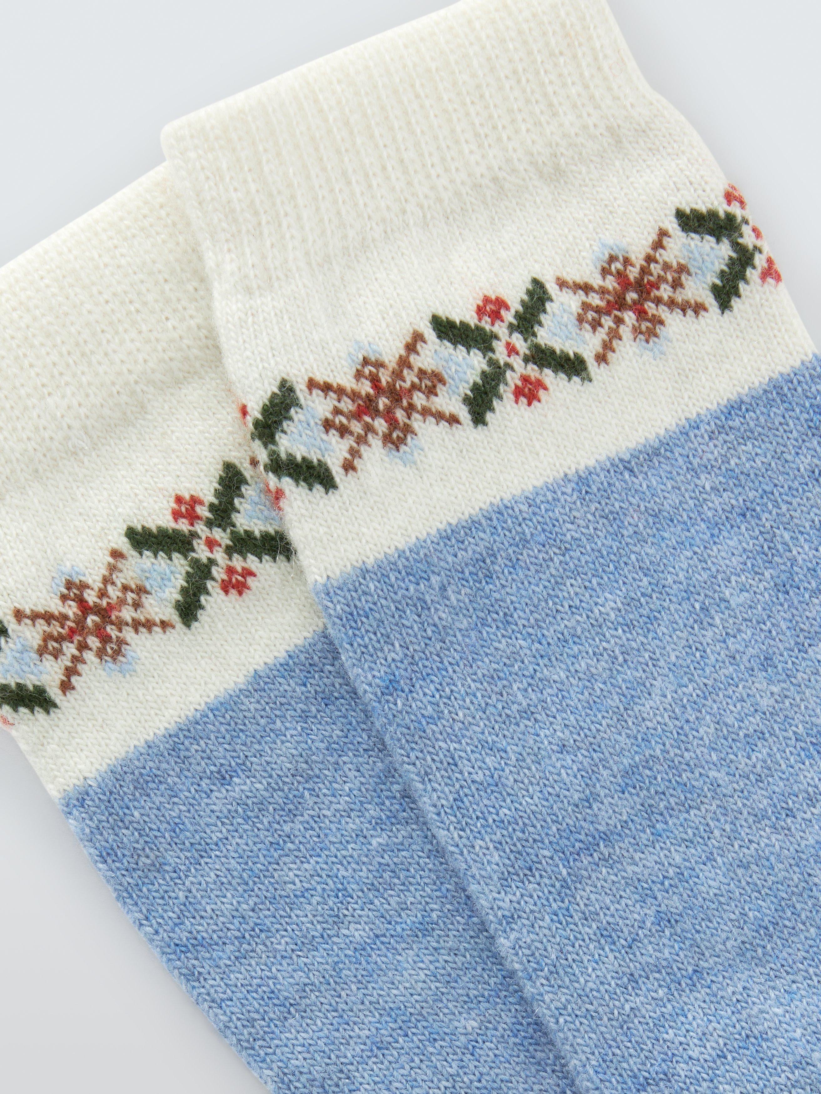 Product image 2 of 2, which shows John Lewis Fairisle Tip Wool Blend with Cashmere Crew Socks, Blue