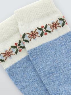 John Lewis Fairisle Tip Wool Blend with Cashmere Crew Socks, Blue - view 2, Blue