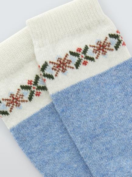 John Lewis Fair Isle Tip Wool Blend Crew Socks, Blue - view 2, Blue