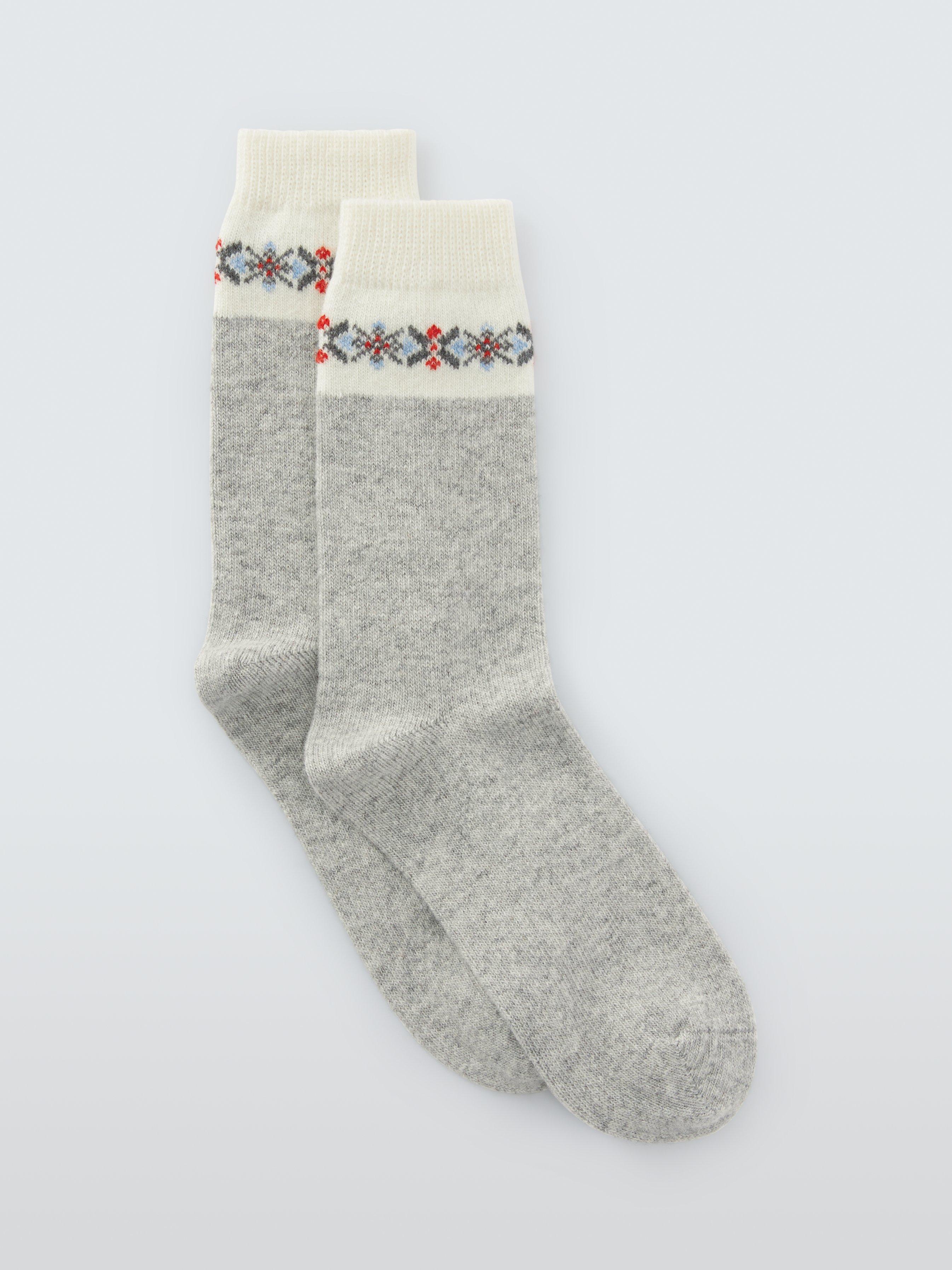 Product image 1 of 2, which shows John Lewis Fairisle Tip Wool Blend with Cashmere Crew Socks, Grey