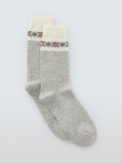 John Lewis Fairisle Tip Wool Blend with Cashmere Crew Socks, Grey
