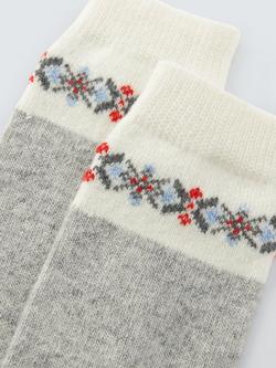 John Lewis Fairisle Tip Wool Blend with Cashmere Crew Socks - view 2, Grey